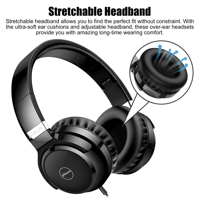 Foldable Earphones OverEar Stereo HiFi Headset With Builtin Mic Volume Control Compatible Gaming 4