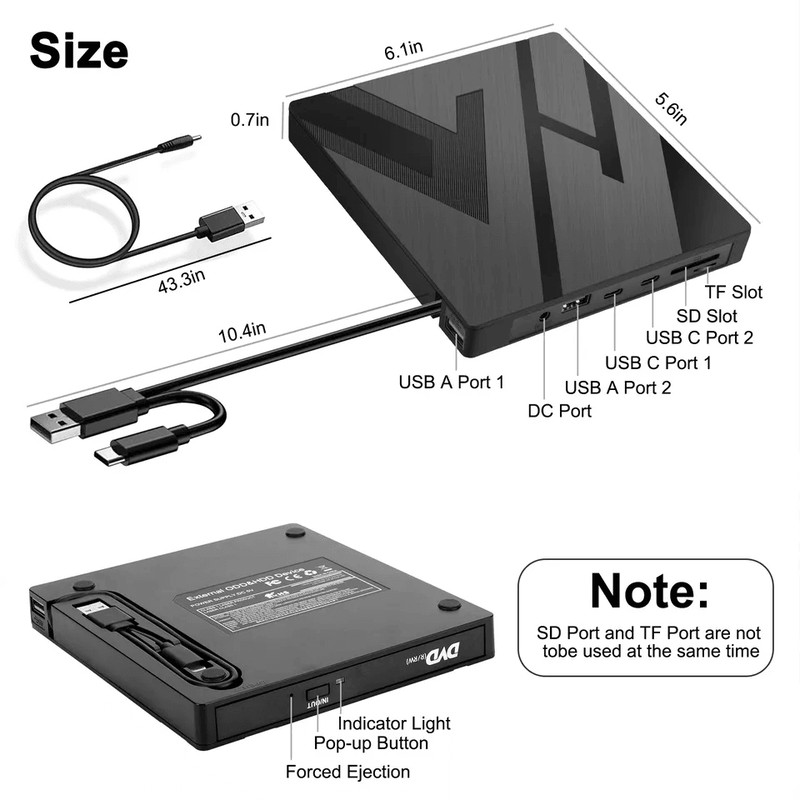 HighSpeed USB External CD DVD Burner Drive For WindowsMac Laptop Desktop Player 4