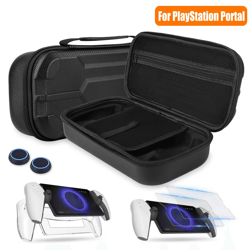 complete accessories bundle for playstation portal remote player, includes hard carrying case, screen protectors, grips