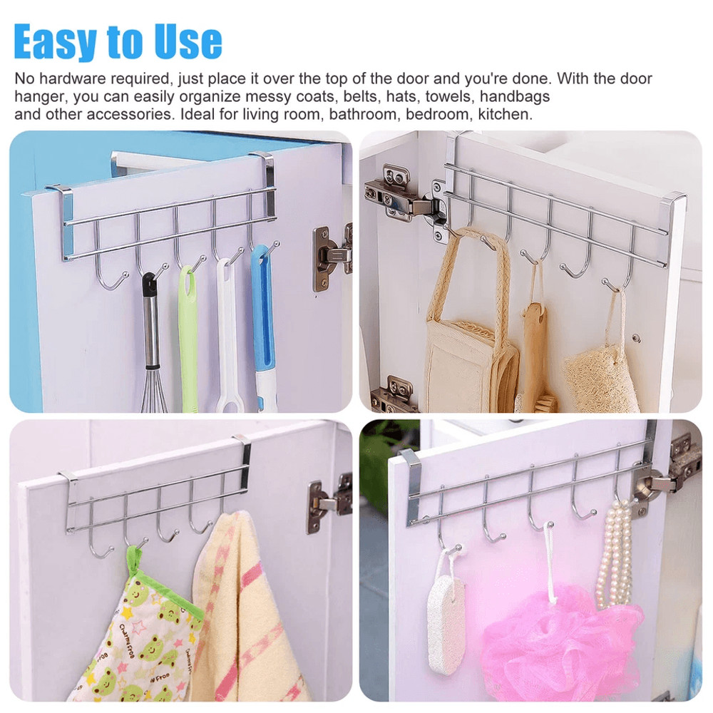 Stainless Steel Over Door Hooks Rack Hanger Bathroom Metal Organizer For Clothes Hats Coats Bags He 4
