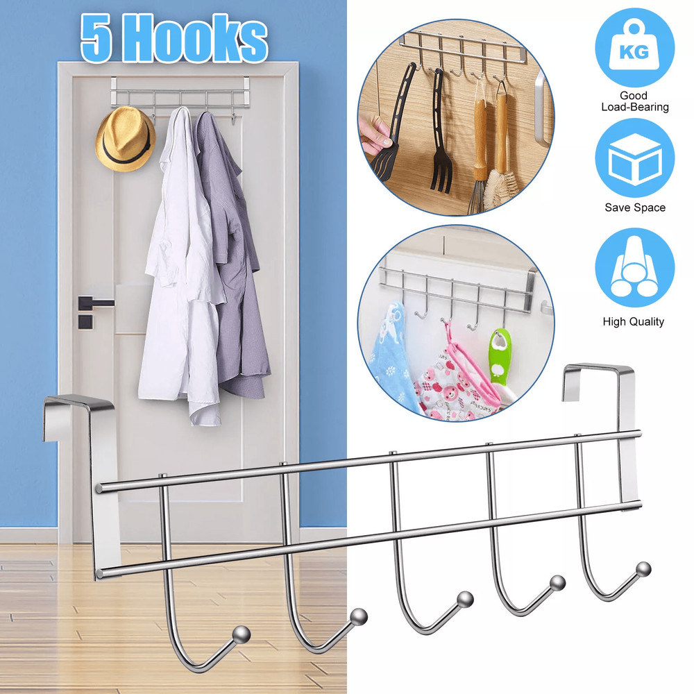 Stainless Steel Over Door Hooks Rack Hanger Bathroom Metal Organizer For Clothes Hats Coats Bags He 0