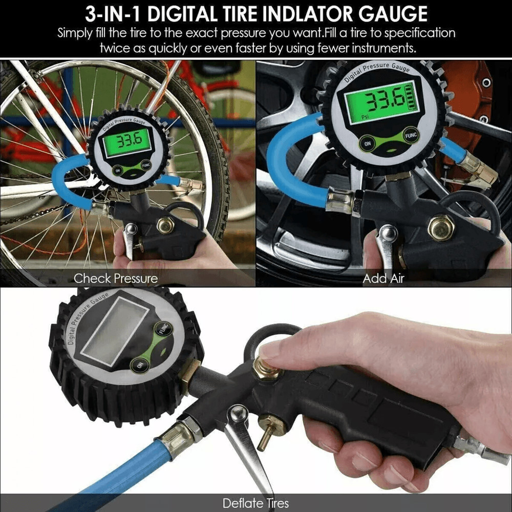 Portable LCD Air Tire Inflator Gun With Pressure Gauge For Car Truck Bike 4