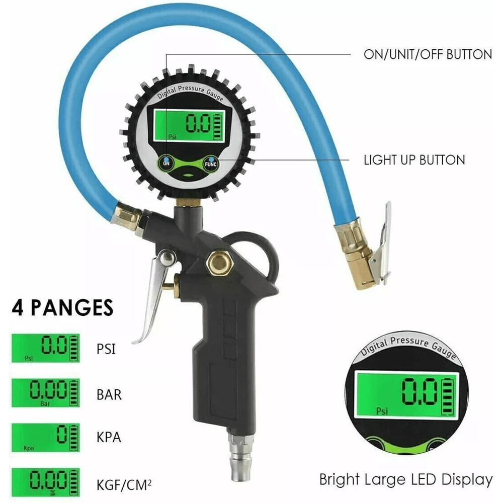 Portable LCD Air Tire Inflator Gun With Pressure Gauge For Car Truck Bike 1