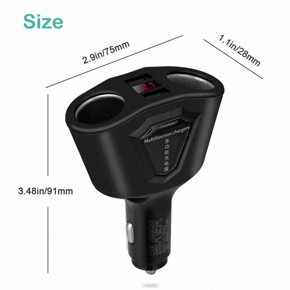 Dual USB Car Charger Power Adapter LCD Cigarette Lighter Socket Splitter 5