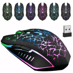 wireless usb optical gaming mouse, led backlit, rechargeable, ergonomic design for pc and laptop