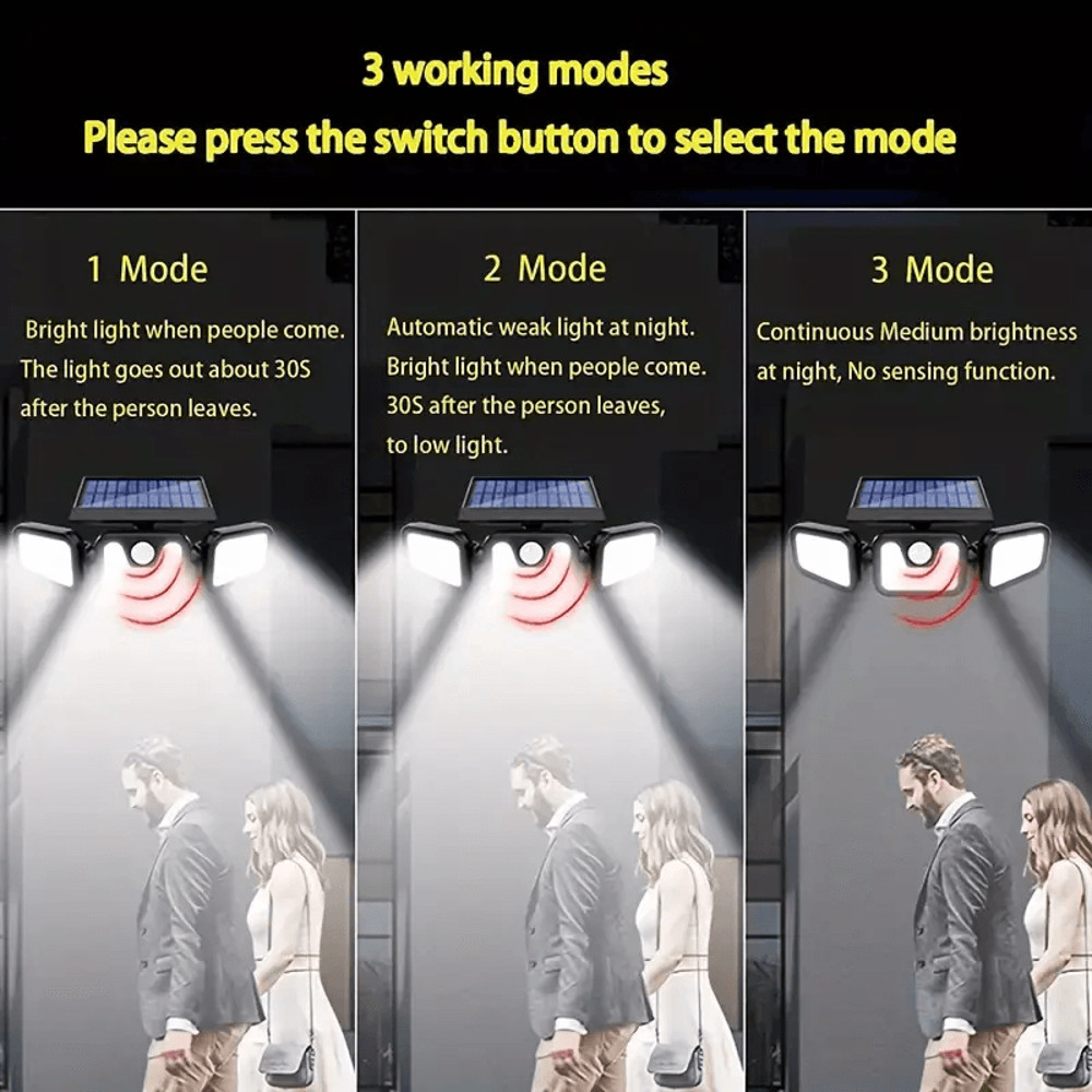 2 Pack LED Motion Sensor Solar Lights Outdoor IP65 Waterproof Security Lamps With 3 Modes 270 Wide 3