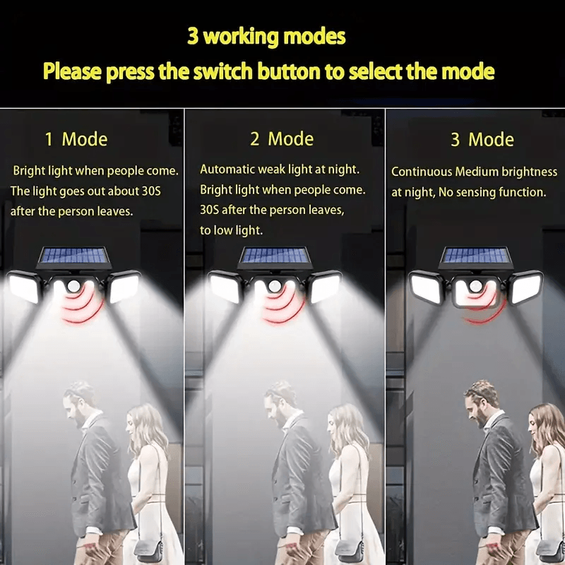 2 Pack LED Motion Sensor Solar Lights Outdoor IP65 Waterproof Security Lamps With 3 Modes 270 Wide 3