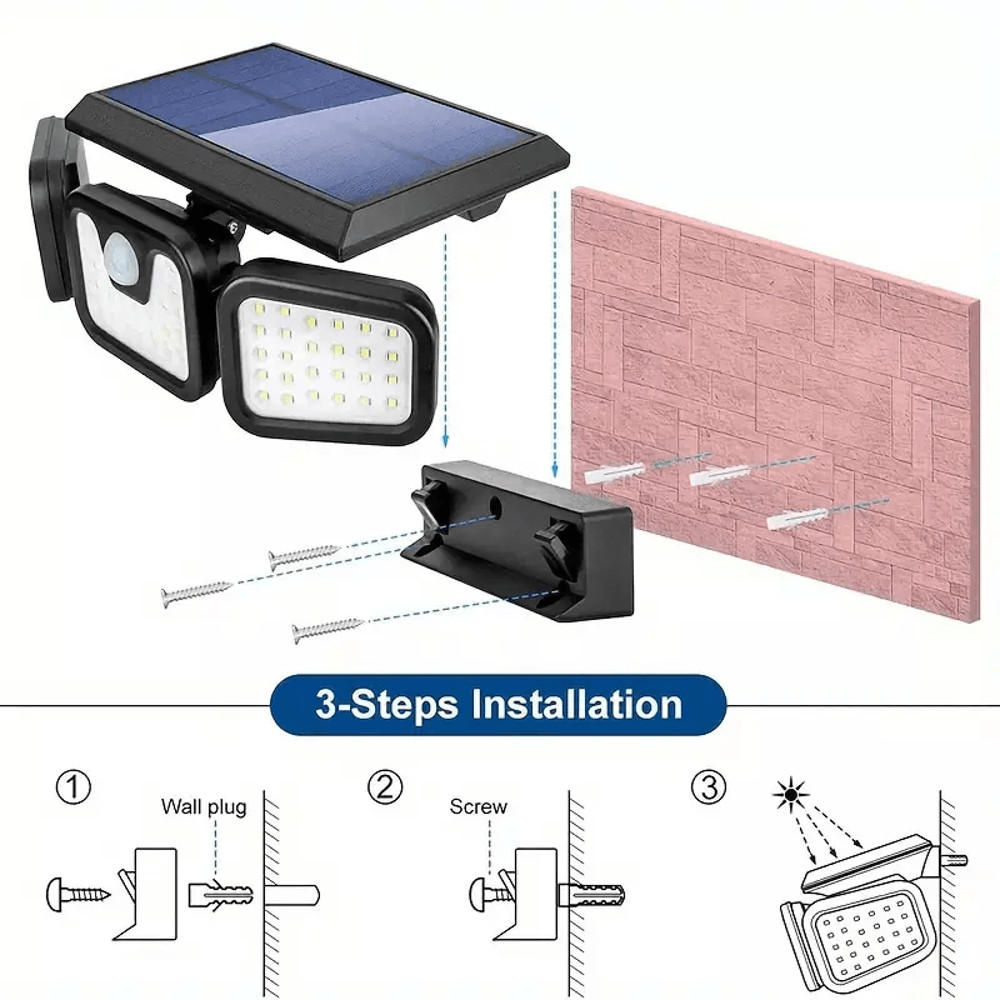 2 Pack LED Motion Sensor Solar Lights Outdoor IP65 Waterproof Security Lamps With 3 Modes 270 Wide 2