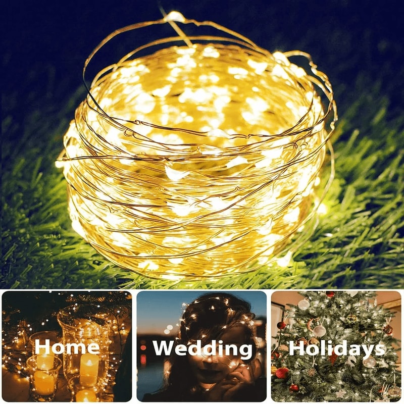 LED Outdoor Solar Fairy String Lights Copper Wire Waterproof Garden Lights 2