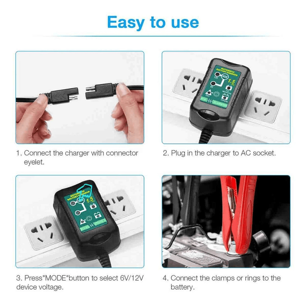 Trickle Battery Charger Maintainer For Car Motorcycle RV ATV 3