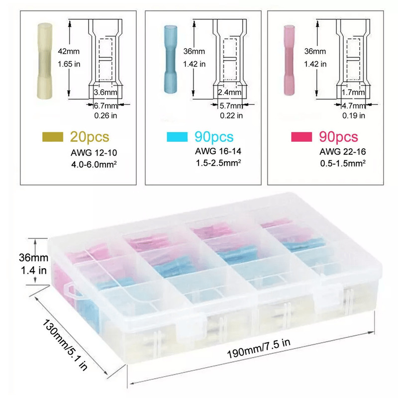 Heat Shrink Butt Wire Splice Connectors Seal Crimp Terminals Assorted Waterproof Electrical Crimp K 7