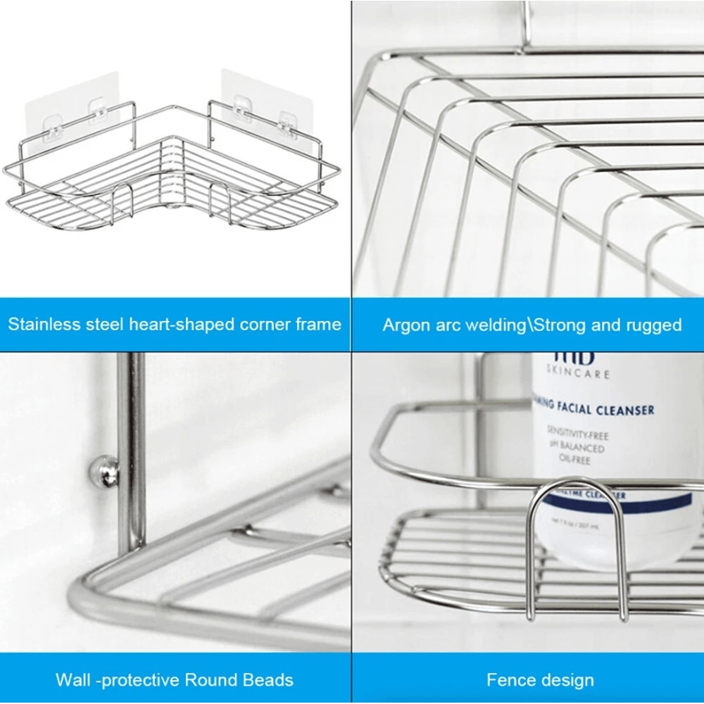 Rustproof Shower Caddy Shelf For Bathroom Corner Triangular Bath Storage Organizer Rack With Strong 4