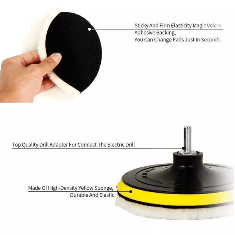 Buffing Polishing Pad Wool Wheel Kit Mop Set For Car Polisher With Drill Adapter For Auto Detailing 7