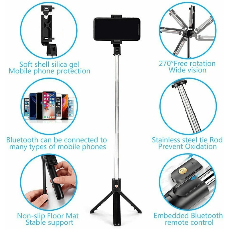 Bluetooth Selfie Stick Tripod Stand Extendable Remote Desktop Cell Phone Holder Adjustable Lightwei 5