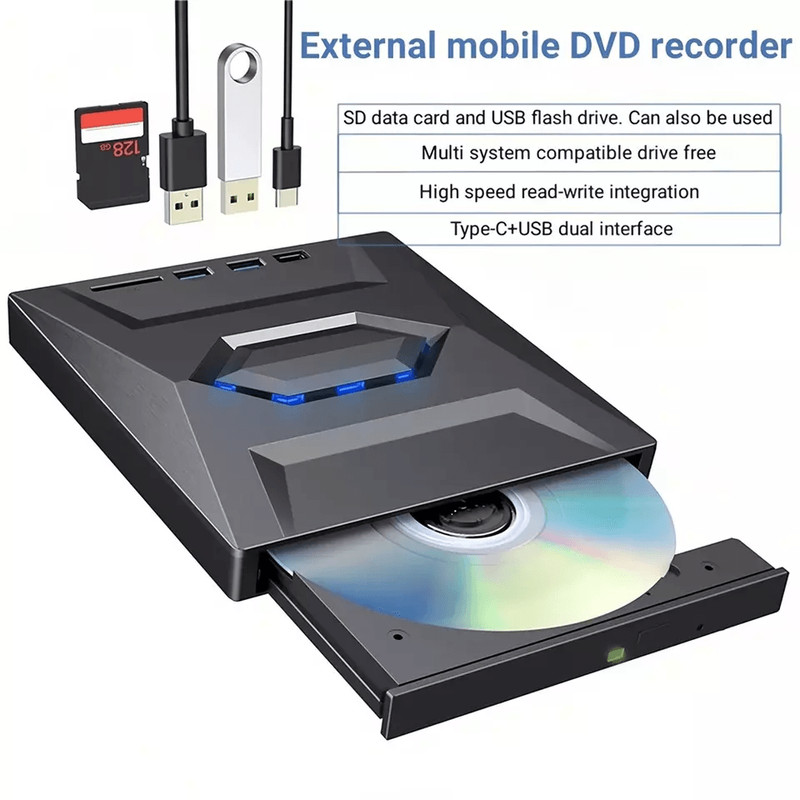 External CD DVD Drive USB Writer Burner Player For PC Laptop Windows Mac Portable Optical Drive Wit 4