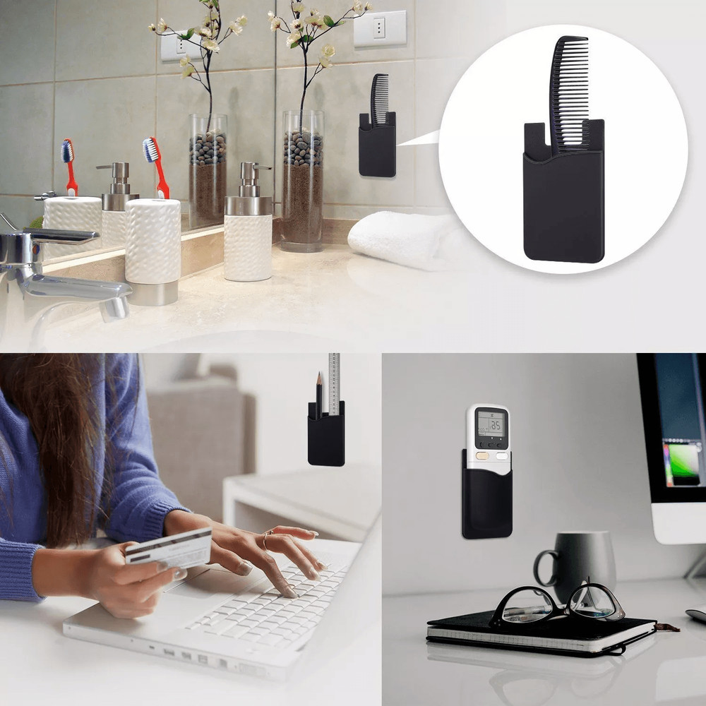 5Pack Adhesive Silicone Phone Wallet  Credit Card Holder Pocket Sticker For Smartphones Black 1