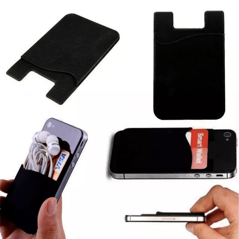 5Pack Adhesive Silicone Phone Wallet  Credit Card Holder Pocket Sticker For Smartphones Black 6