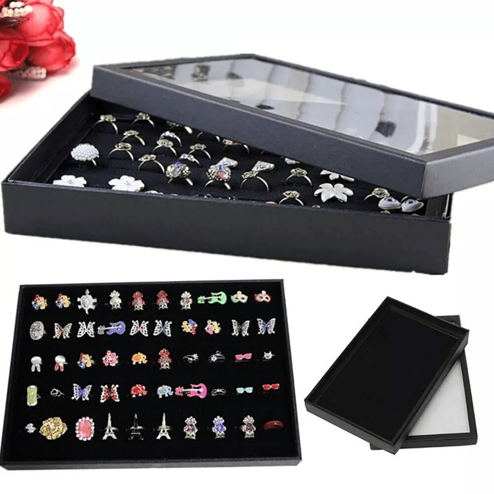 Jewelry Ring Display Organizer Tray Holder Storage Box For Earrings Rings 0