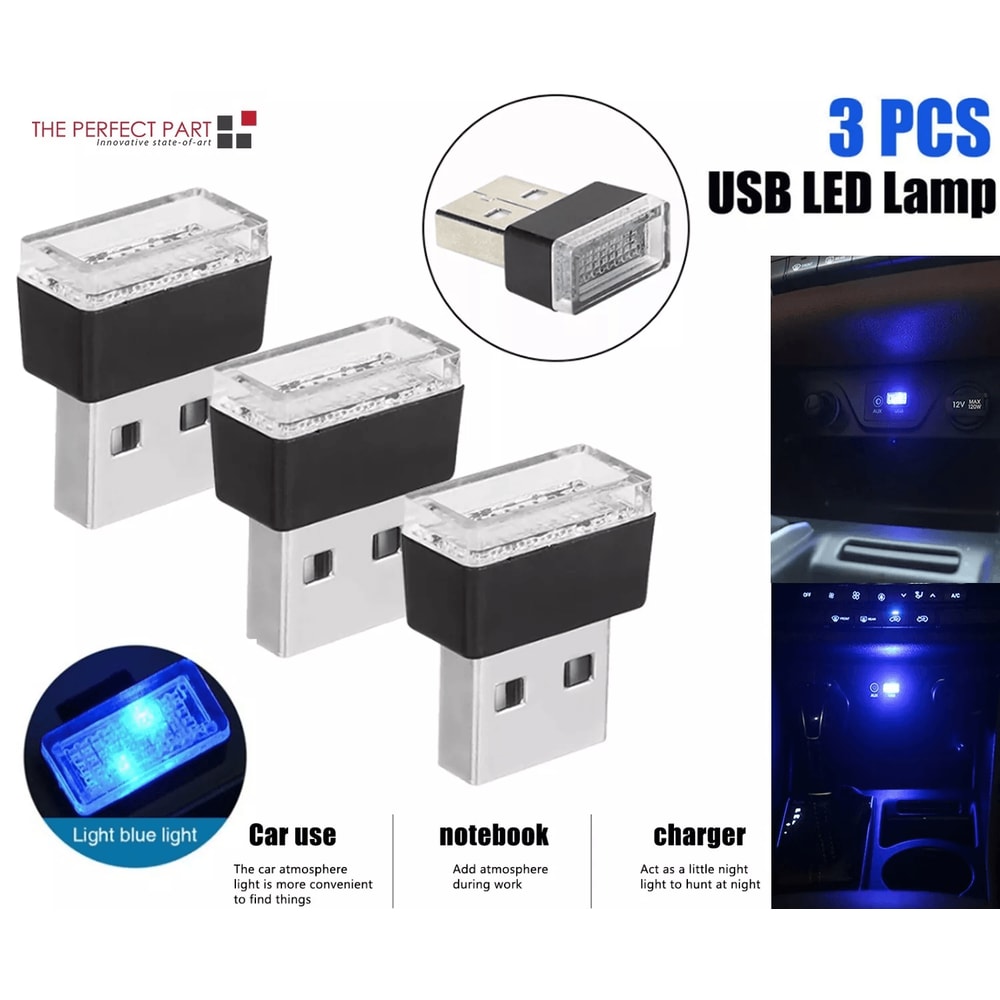 Mini Blue LED USB Car Interior Light Set Ambient Neon Atmosphere Lamps For Cars Laptops And Bedroom 0