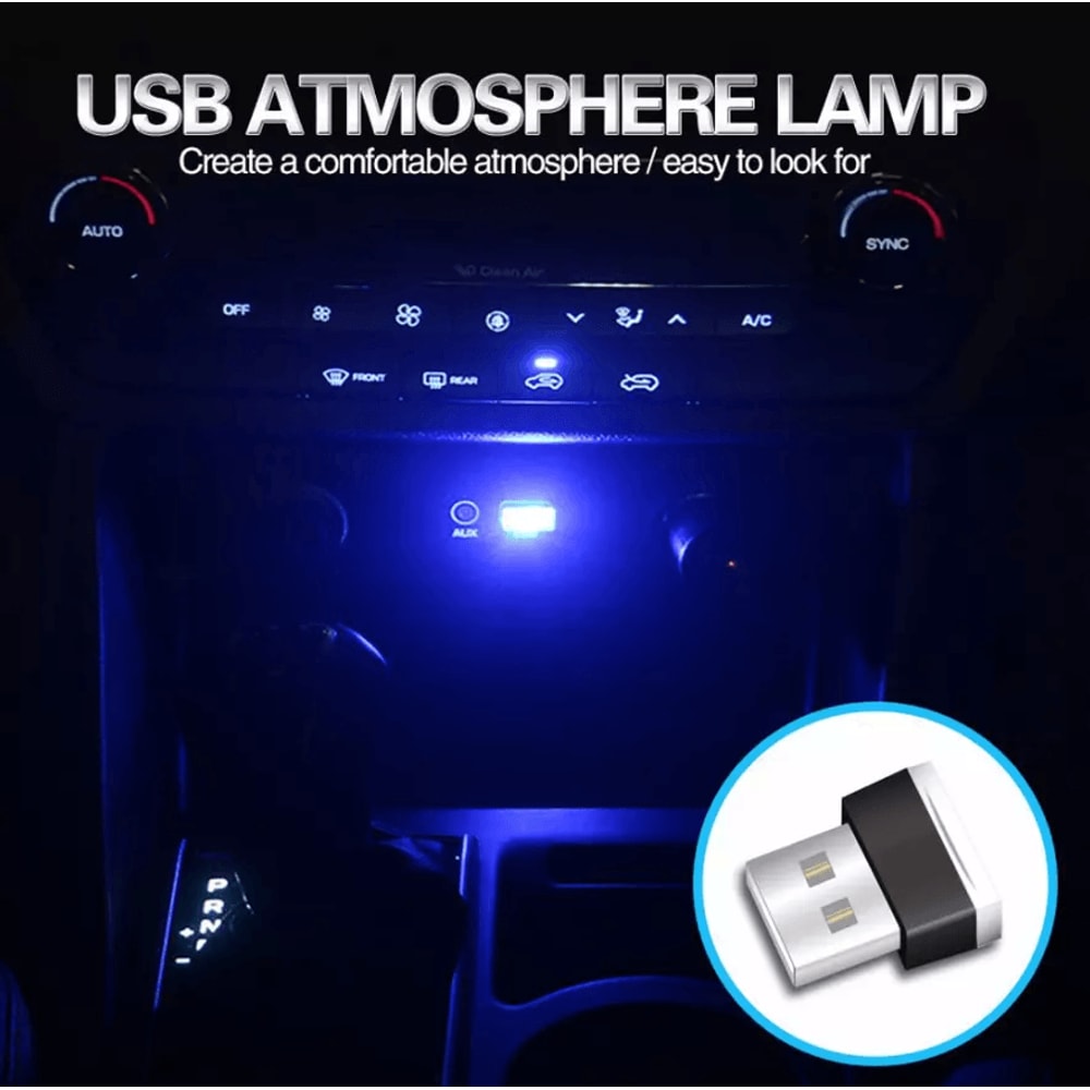 Mini Blue LED USB Car Interior Light Set Ambient Neon Atmosphere Lamps For Cars Laptops And Bedroom 1
