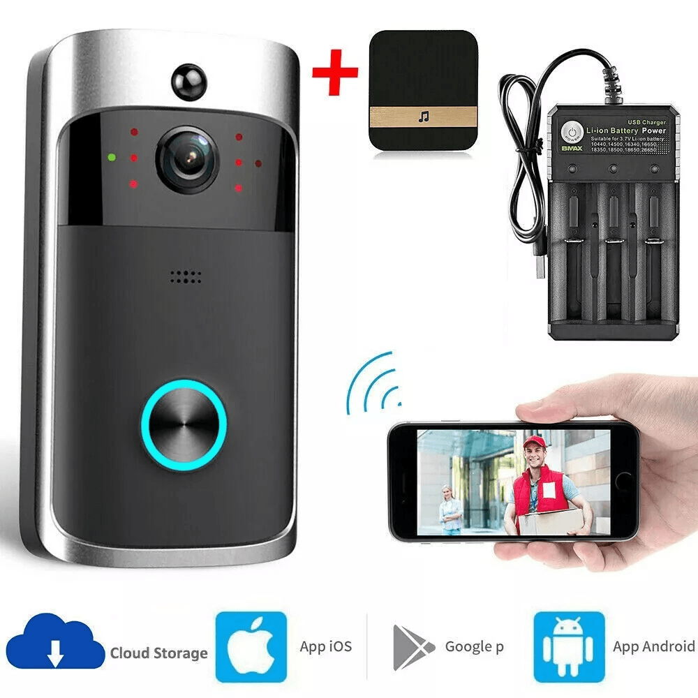 Smart Wireless WiFi Video Doorbell With Intercom Security Camera HD Night Vision Motion Detection 1
