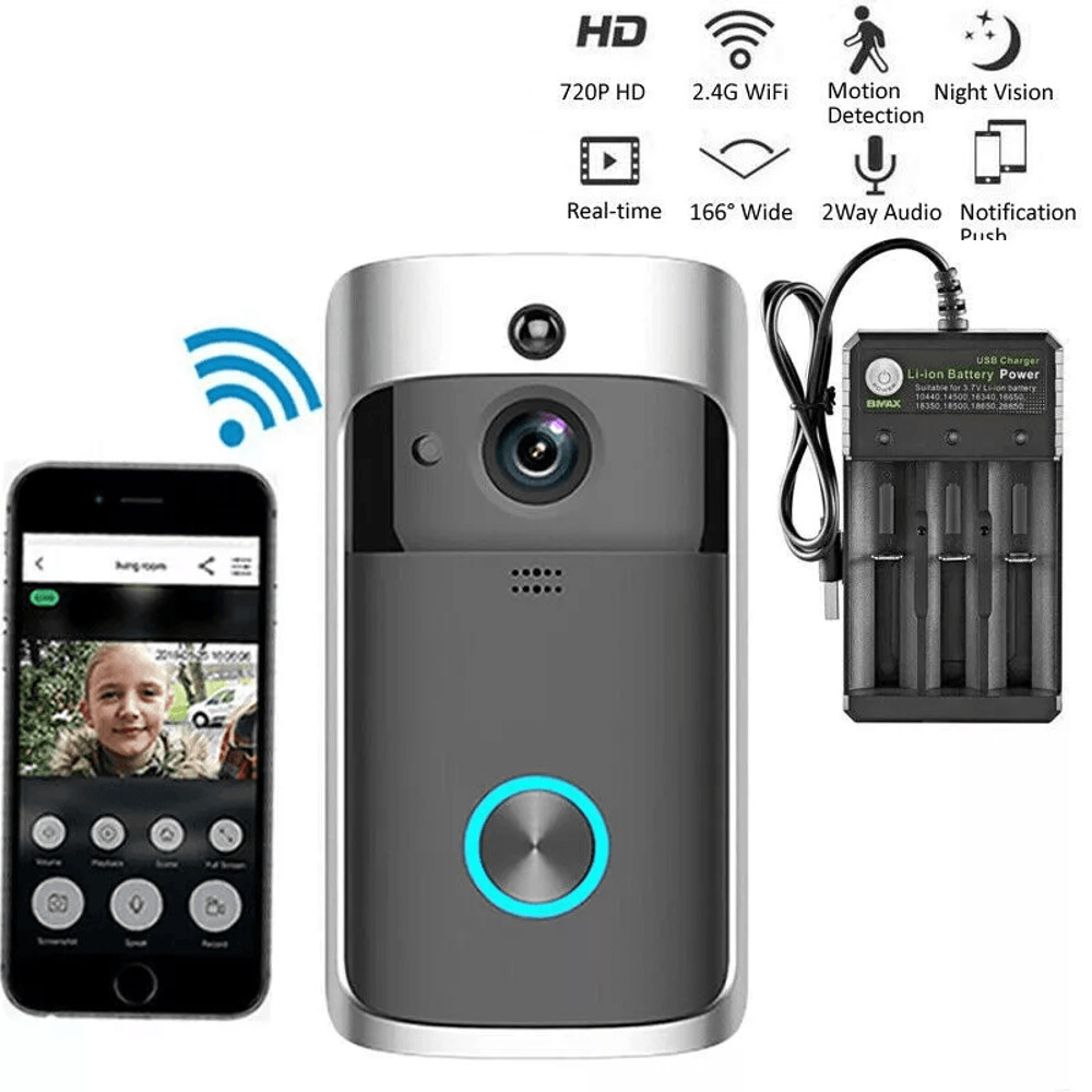 Smart Wireless WiFi Video Doorbell With Intercom Security Camera HD Night Vision Motion Detection 2
