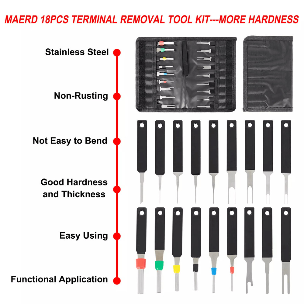 18Pcs Heavy Duty Car Terminal Removal Kit  Thick Wire Connector Pin Release Tool Set For Automotive 5