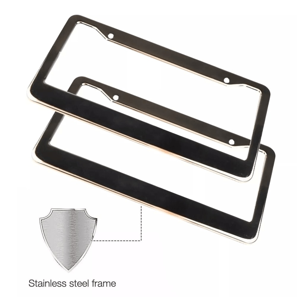 2PCS Chrome Stainless Steel License Plate Frame Set RustProof Metal Tag Covers With Screw Caps For 2