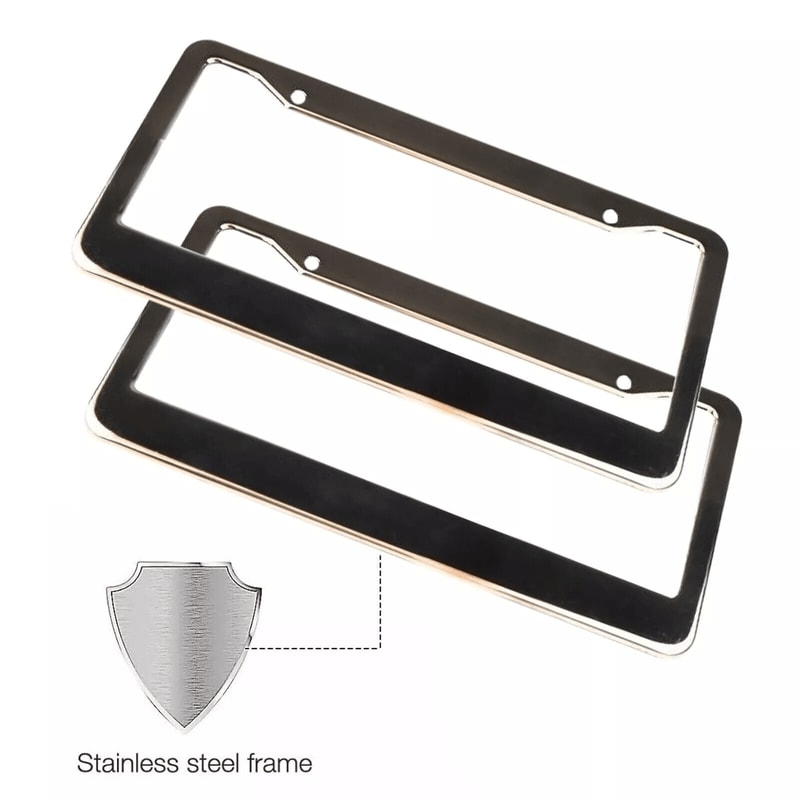 2PCS Chrome Stainless Steel License Plate Frame Set RustProof Metal Tag Covers With Screw Caps For 2