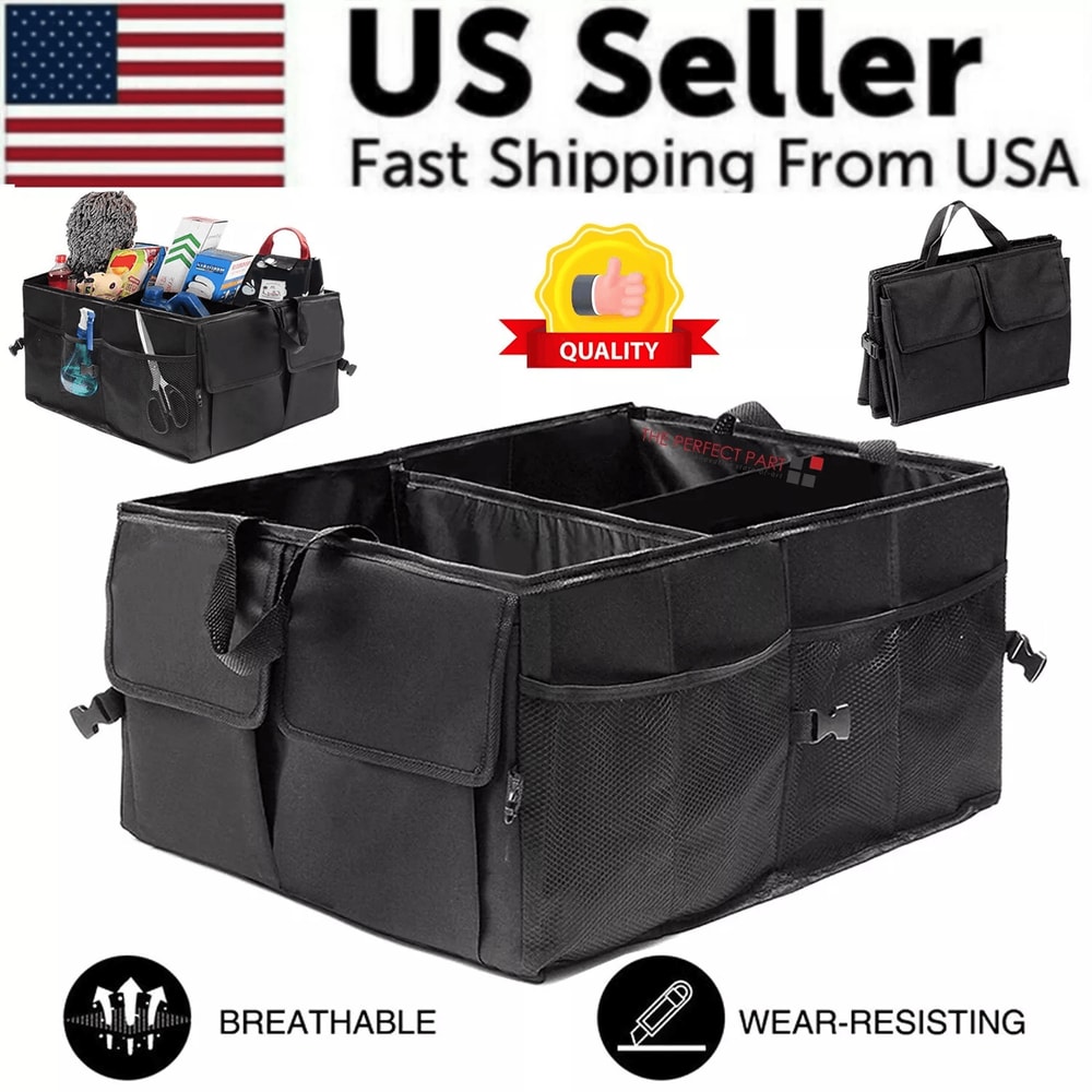 Heavy Duty Trunk Cargo Organizer Folding Storage Bin 40L For Car Truck SUV Waterproof Collapsible 0