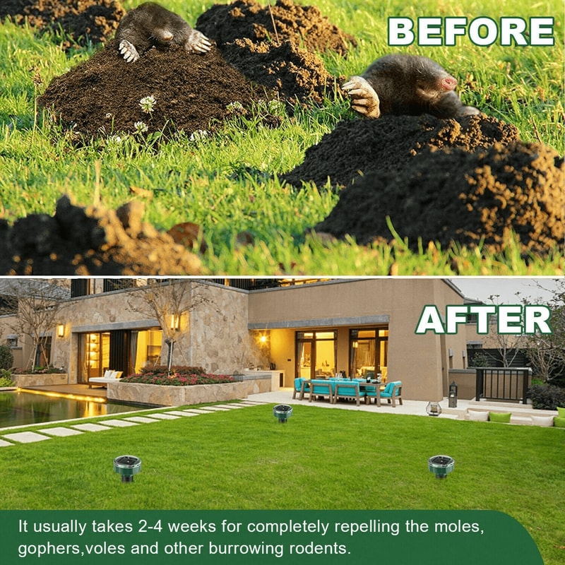 Solar Powered Ultrasonic Mole Repellent Stakes Waterproof Animal Pest Deterrent For Gophers Mice Sn 14