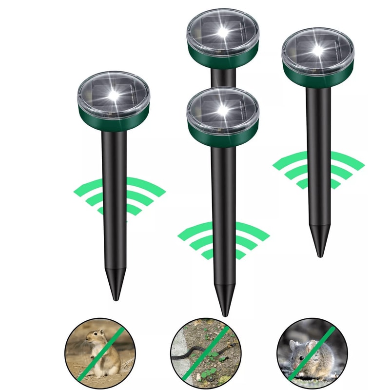 Solar Powered Ultrasonic Mole Repellent Stakes Waterproof Animal Pest Deterrent For Gophers Mice Sn 3