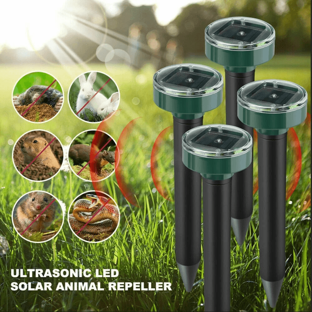 Solar Powered Ultrasonic Mole Repellent Stakes Waterproof Animal Pest Deterrent For Gophers Mice Sn 0
