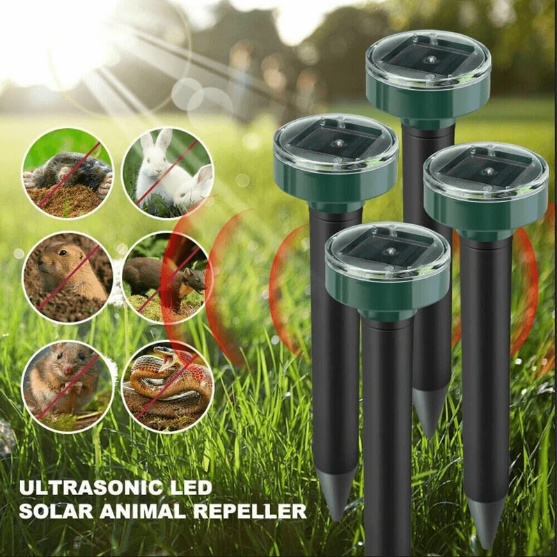 Solar Powered Ultrasonic Mole Repellent Stakes Waterproof Animal Pest Deterrent For Gophers Mice Sn 0