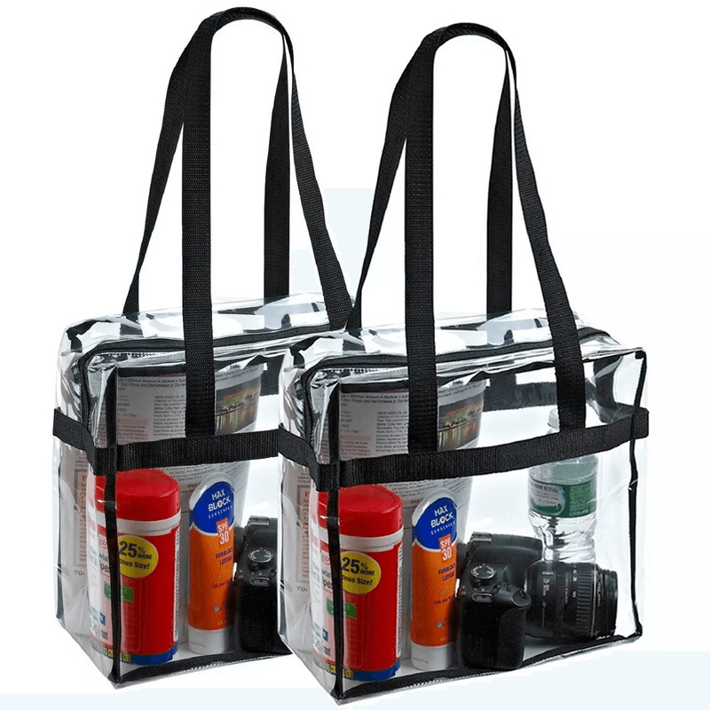 2x Clear PVC Tote Bag Women Large Transparent Handbag Zip Purse Stadium Security 0