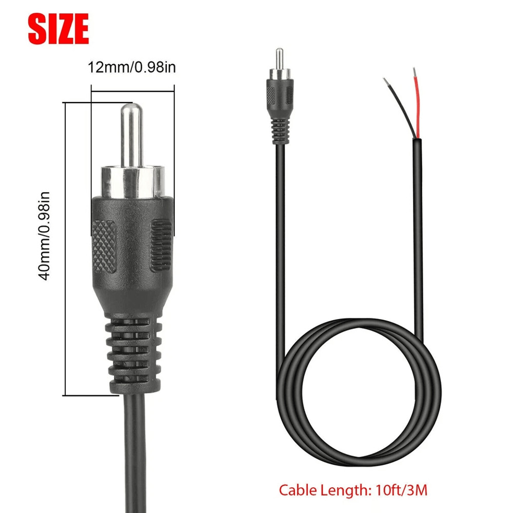 10 FT RCA Male To Bare Wire Cable Cord Audio Subwoofer Speaker Repair Cable For HDTV Stereo AV Syst 10