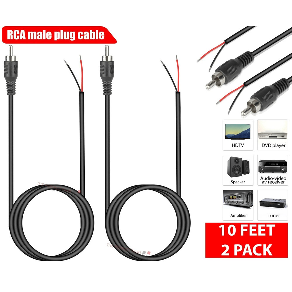 10 FT RCA Male To Bare Wire Cable Cord Audio Subwoofer Speaker Repair Cable For HDTV Stereo AV Syst 0