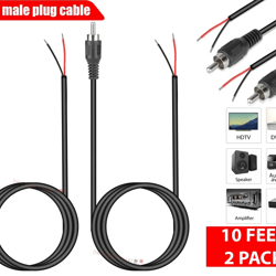 10 ft rca male to bare wire cable cord, audio subwoofer speaker repair cable for hdtv, stereo, av system