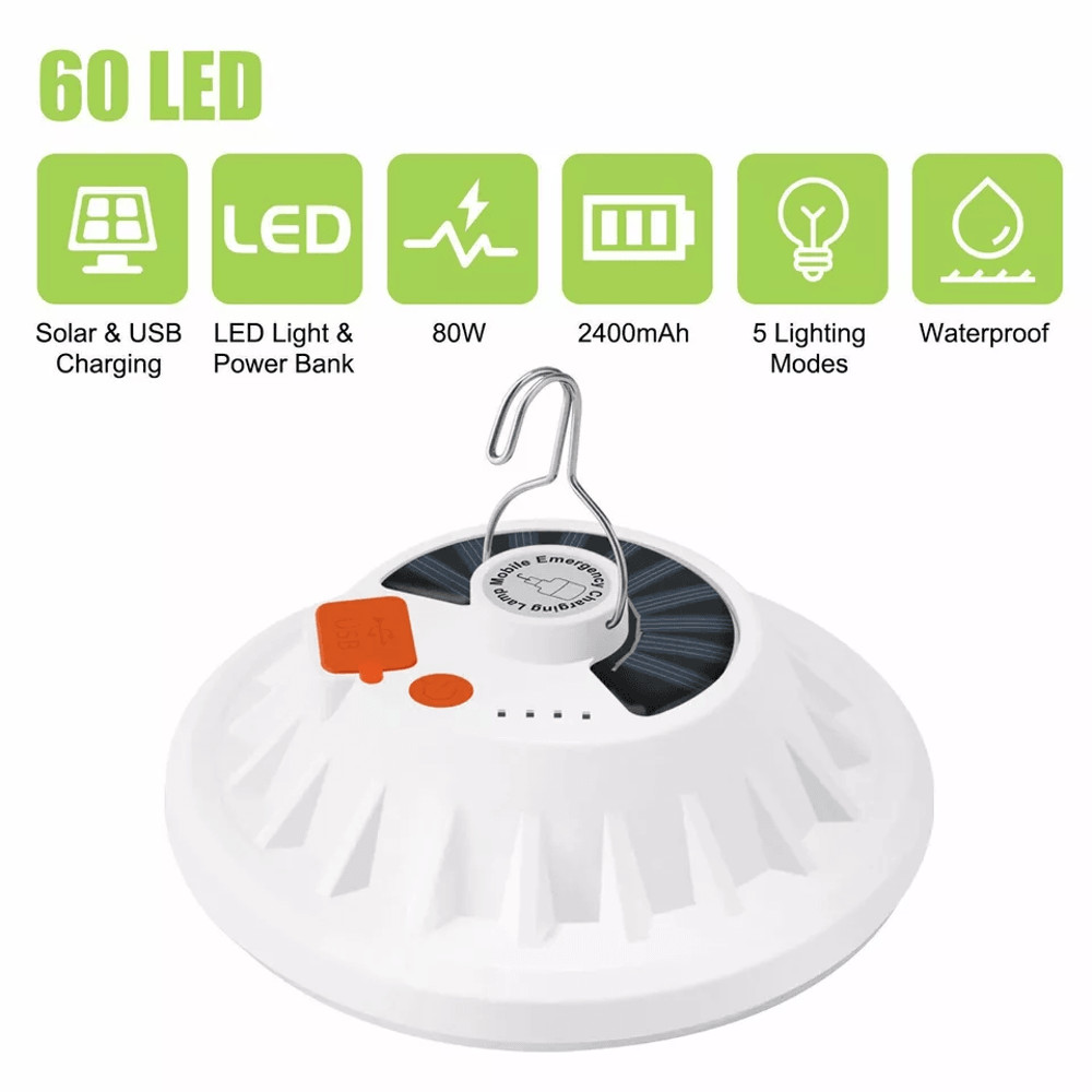 Rechargeable LED Outdoor Camping Tent Light USB  Solar Powered Lantern Lamp For Hiking Emergency An 1