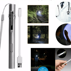 stainless steel torch pen light, usb rechargeable led mini tactical flashlight for emergency, inspection, and gift use