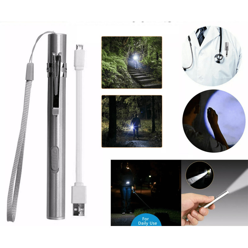 Stainless Steel Torch Pen Light USB Rechargeable LED Mini Tactical Flashlight For Emergency Inspect 0