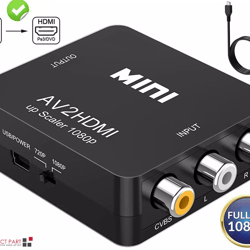rca to hdmi converter av to hdmi adapter for tv monitor, composite cvbs audio video converter for vcr, dvd, gaming