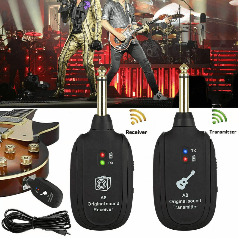 UHF Guitar Wireless System Transmitter And Receiver With Builtin Rechargeable Battery Long Range Pr 0