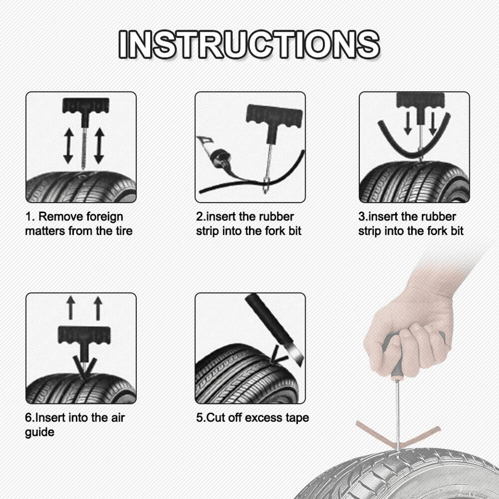 Tire Repair Kit Heavy Duty DIY Flat Tire Plug Patch Set For Car Truck Motorcycle SUV ATV  Home Gara 8