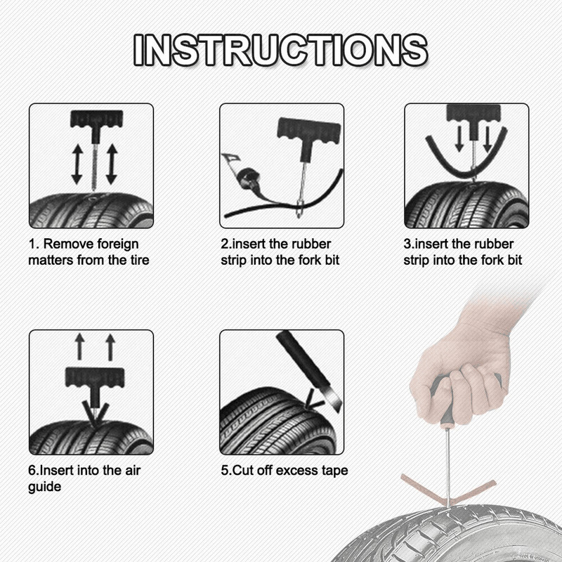 Tire Repair Kit Heavy Duty DIY Flat Tire Plug Patch Set For Car Truck Motorcycle SUV ATV  Home Gara 8