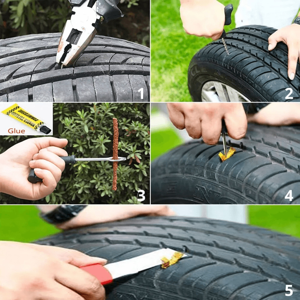 Tire Repair Kit Heavy Duty DIY Flat Tire Plug Patch Set For Car Truck Motorcycle SUV ATV  Home Gara 5