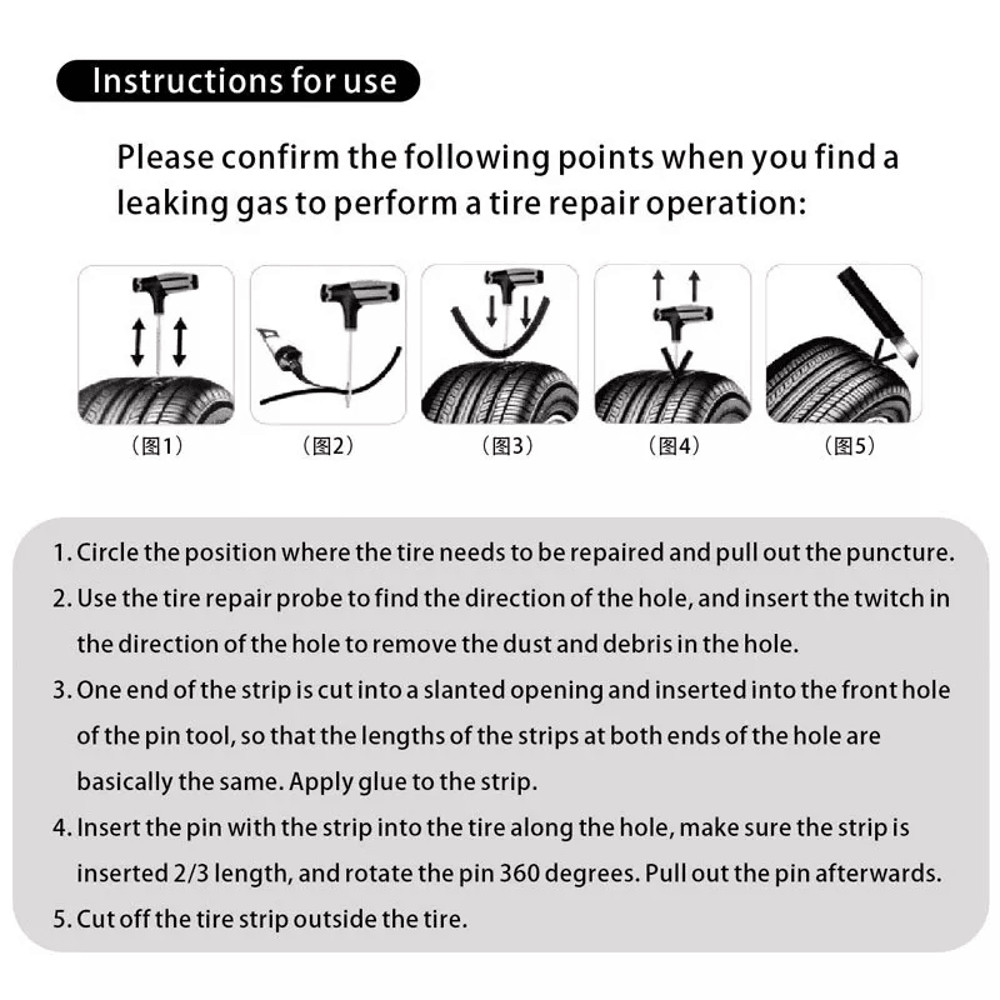 Tire Repair Kit Heavy Duty DIY Flat Tire Plug Patch Set For Car Truck Motorcycle SUV ATV  Home Gara 14