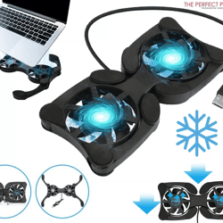 foldable slim dual usb cooling fan pad, quiet cooler stand for laptop pc notebook with adjustable speed & ergonomic