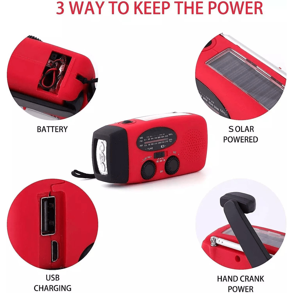 Emergency Radio Crank Solar Hand Weather 1000mAh Power Bank Charger Flashlight Portable Survival G 2