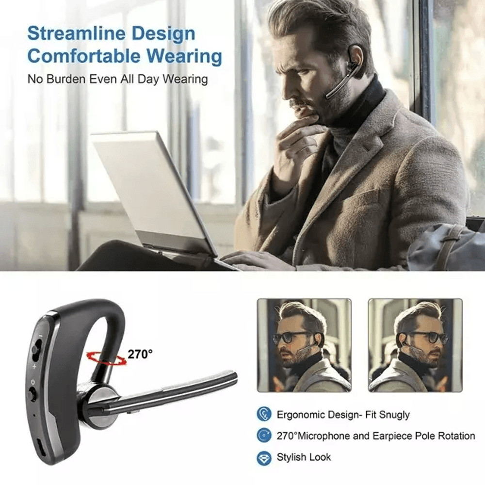 Wireless Bluetooth Headset With Noise Cancelling Mic Ideal Earpiece For Truck Drivers Call Centers 5